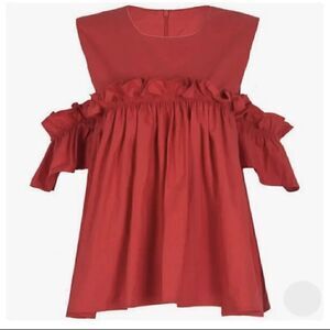 Choies Red Cold Shoulder Ruffle Babydoll Top